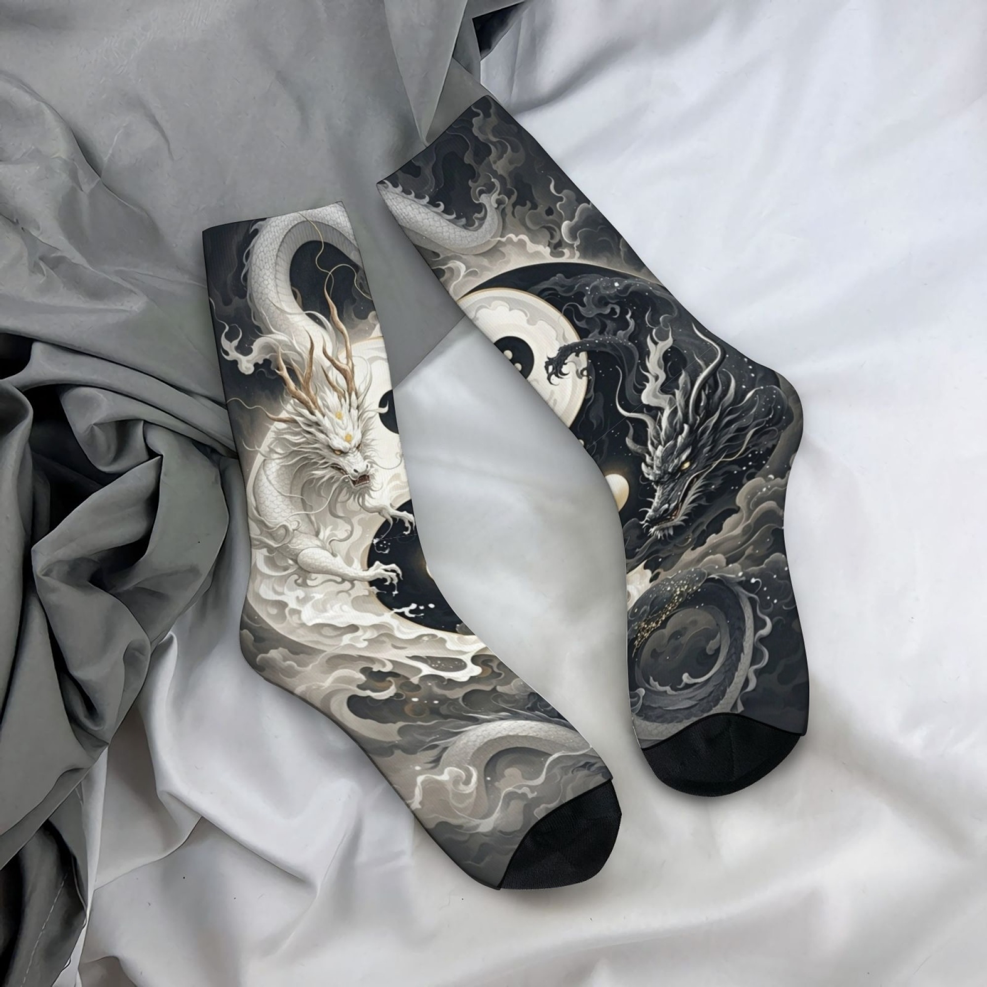 Musical Instrument Tuba - Yin Yang Double Dragon Art Socks